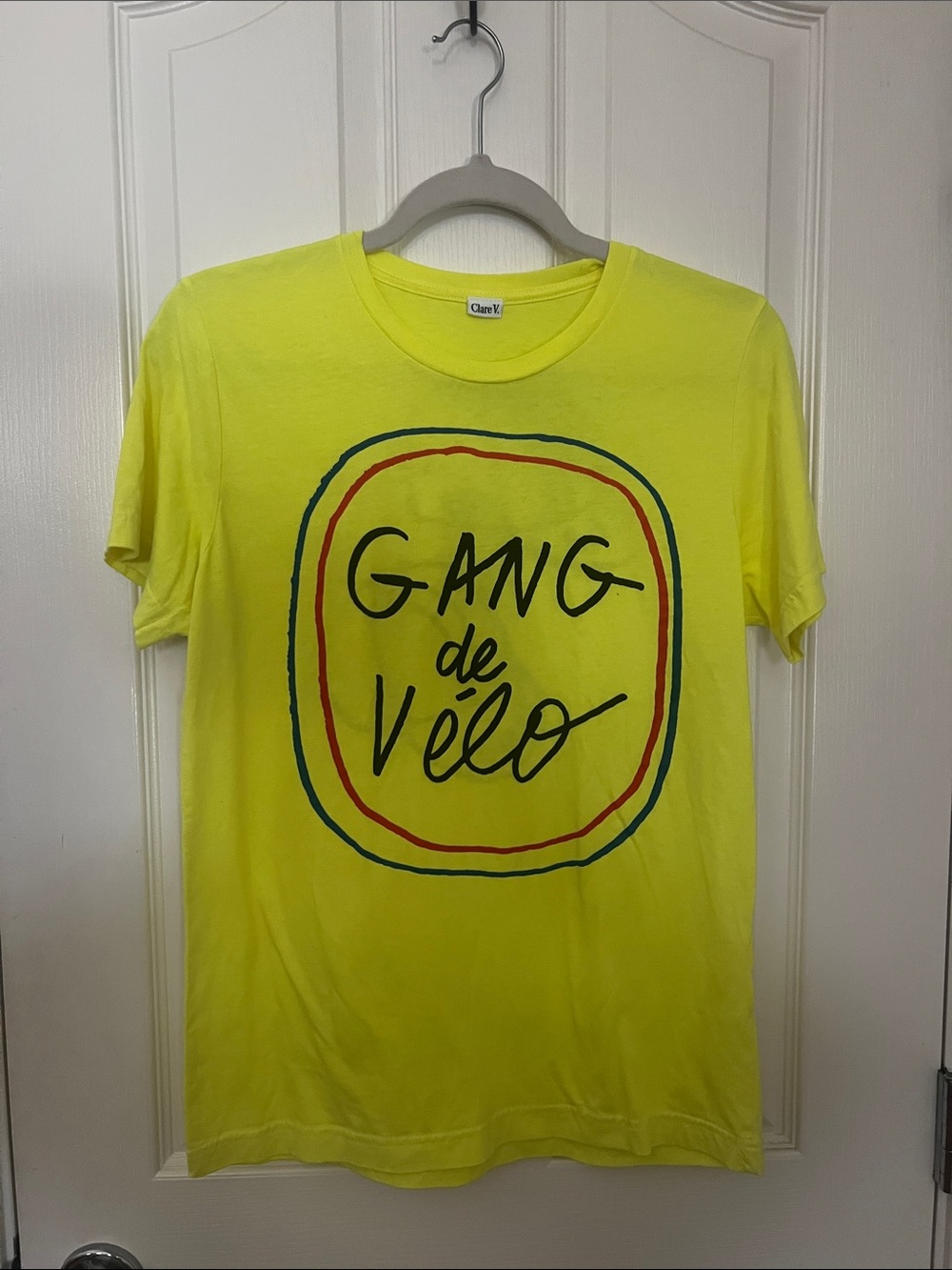 Clare V Neon Yellow 'Gang de Velo' Short Sleeve Tee RARE XS